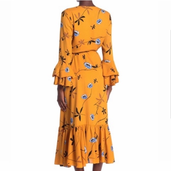 Diane Von Furstenberg DVF Luxury Designer Yellow Floral Wrap Midi Dress NWT S - Picture 3 of 6